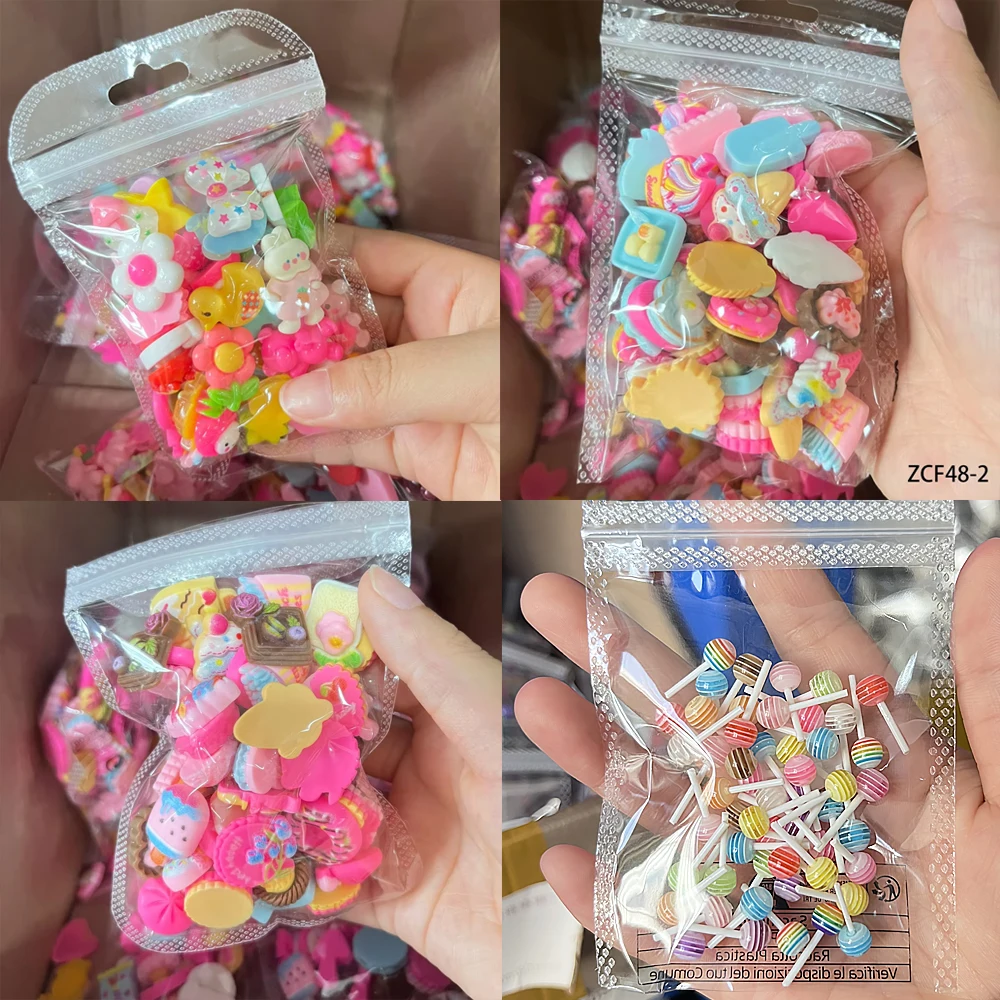 50pcs/Box Mixed Kawaii Resin Nail Art Charms 3D Bear/ Duck/Flowers/ Bows Cartoon Animal Nail Decoration Random Manicure Parts