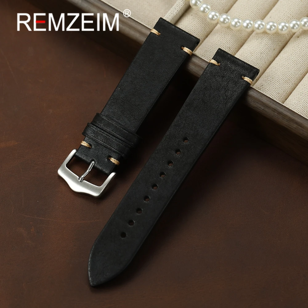 Верхний слой из воловьей кожи, ремешки для часов из натуральной кожи, 20 мм, 22 мм, сменные ремешки для часов в стиле ретро, аксессуары для часов