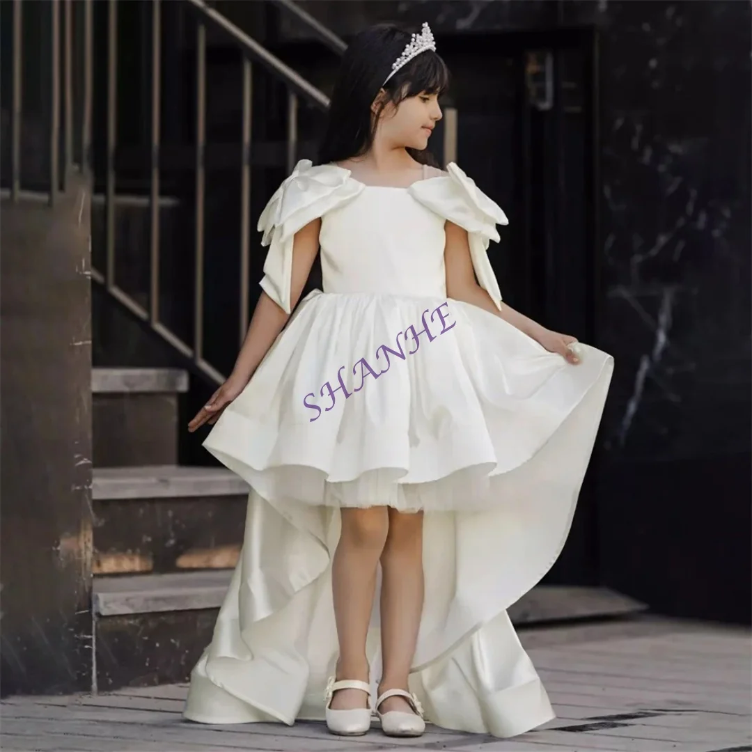 تخصيص القوس س الرقبة قصيرة الأكمام الطية الأولى بالتواصل ثوب الركبة طول الاجتياح قطار كلاسيكي حفل زفاف رسمي زهرة فتاة الدكتور #5