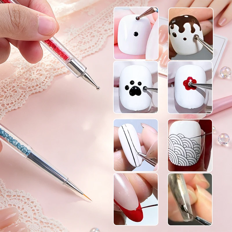 5 Colors Double-ended Nail Art Rhinestone Picker Pen Set Crystal Handle Dotting Tool for Gem Studs Pick Up DIY Manicure