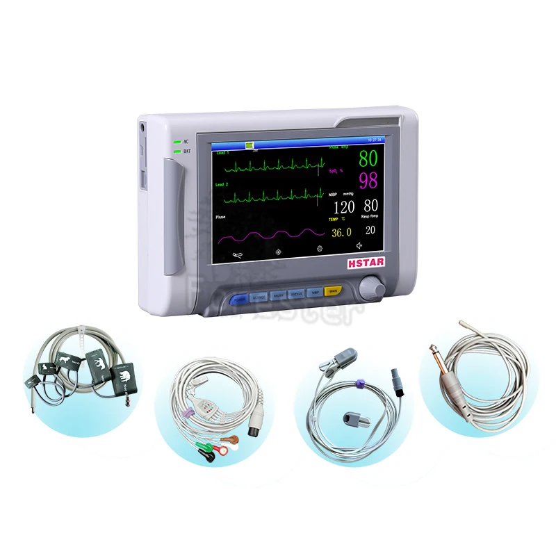 Vet Portable 6-Parameter Monitor Patient Monitor ECG/NIBP/PR/SPO2/RESP/TEMP 7 Inch Portable Vital Signs Monitor