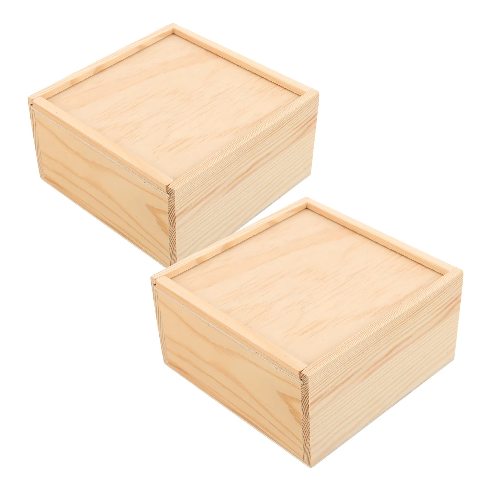 

2Pcs Wooden Jewelry Box for Women Vintage Slide Top Unpainted Organizer Small Treasure Chest DIY Craft Memory Storage 15x15x8cm