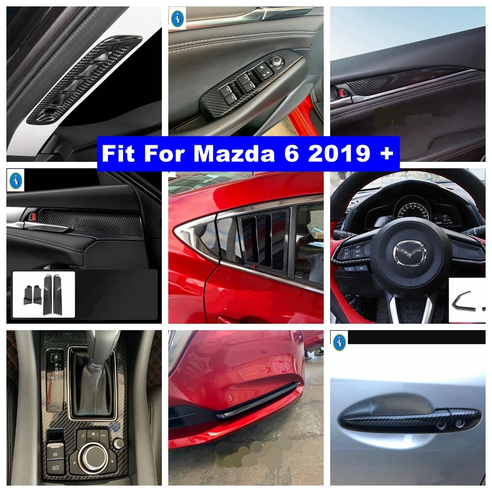 

Carbon Fiber Look Door Handle Lift Button Gear Box Fog Lights Steering Wheel Pillar A Air AC Cover Trim For Mazda 6 2019 - 2024