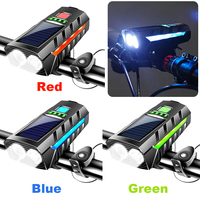 Solar Bicycle Headlamp USB Rechargeable MTB Road Bike Front Lamp Power Display High Beam Bicycle Flashlight Bicycle Accessories