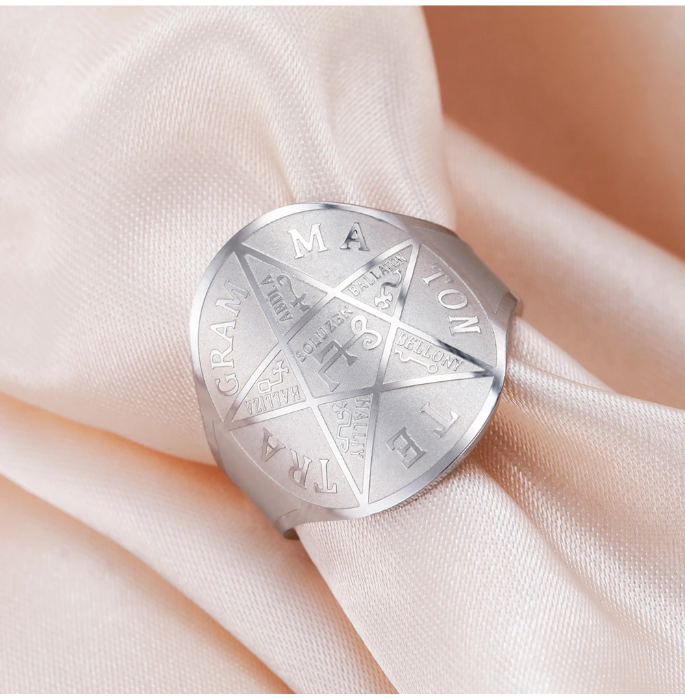 COOLTIME Pentagramm von Solomon Ring aus Edelstahl, verstellbar, übernatürlicher Zauberer, Amulett-Ring, Schmuck, Geschenk für Damen und Herren – Detail 7