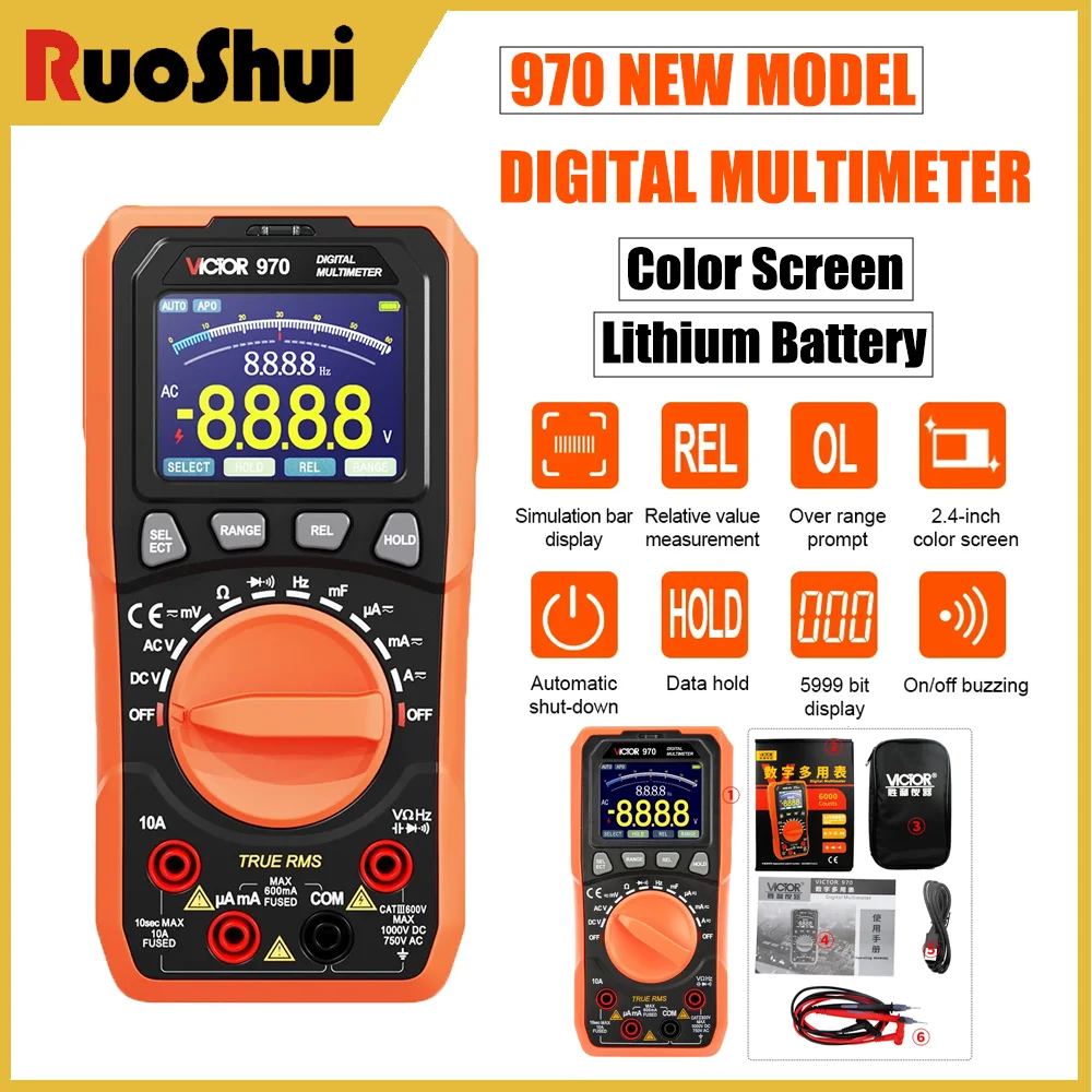 6000 Count Multimeter TRMS 2.4" Color Screen Type-C Charging With 2000mAh Lithium Battery Advanced Electric Tester