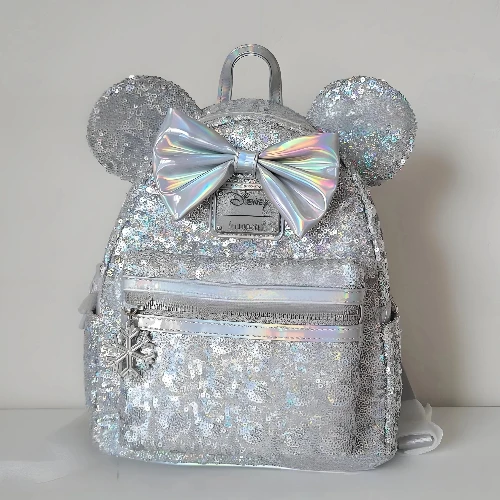 

New Loungefly Disney / Lasr Silver Sequin Minnie Mouse Mini Backpack Fashionable And Trendy Women'S Backpack Festival Gift