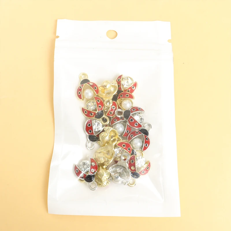 10pcs Ladybug Enamel Charms Inlaid Crystal Pearls Insect Pendants Interesting DIY Necklace Earrings Keychain Jewelry Accessories