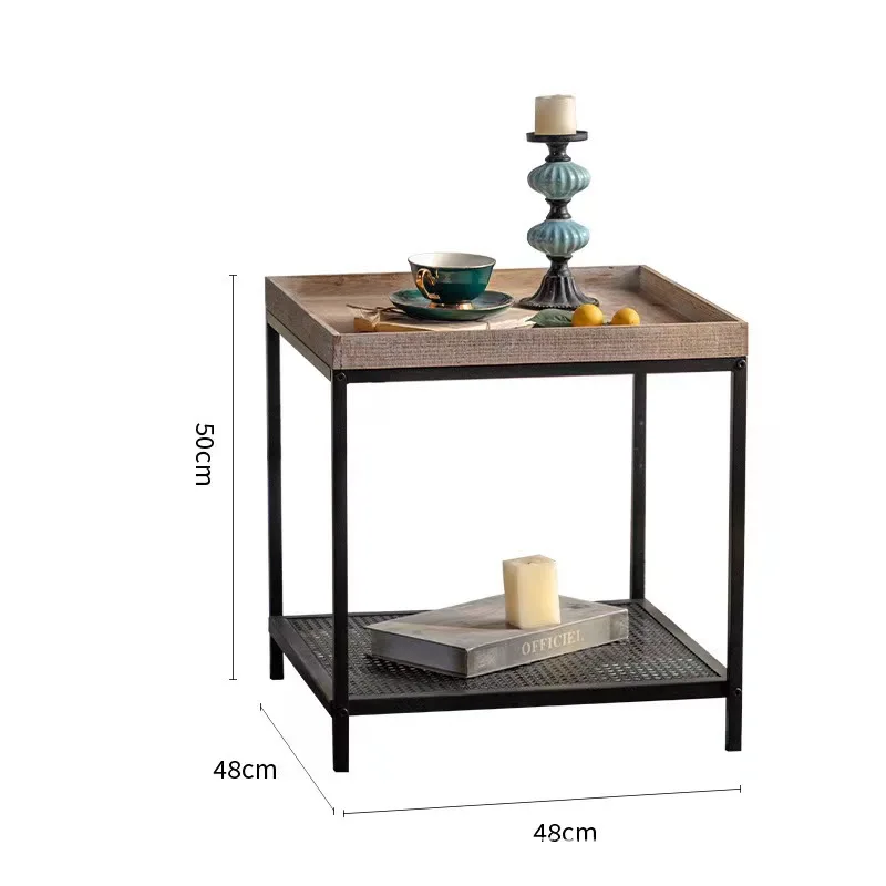 LH retro coffee table living room sofa side table home multi-functional movable bedroom bedside