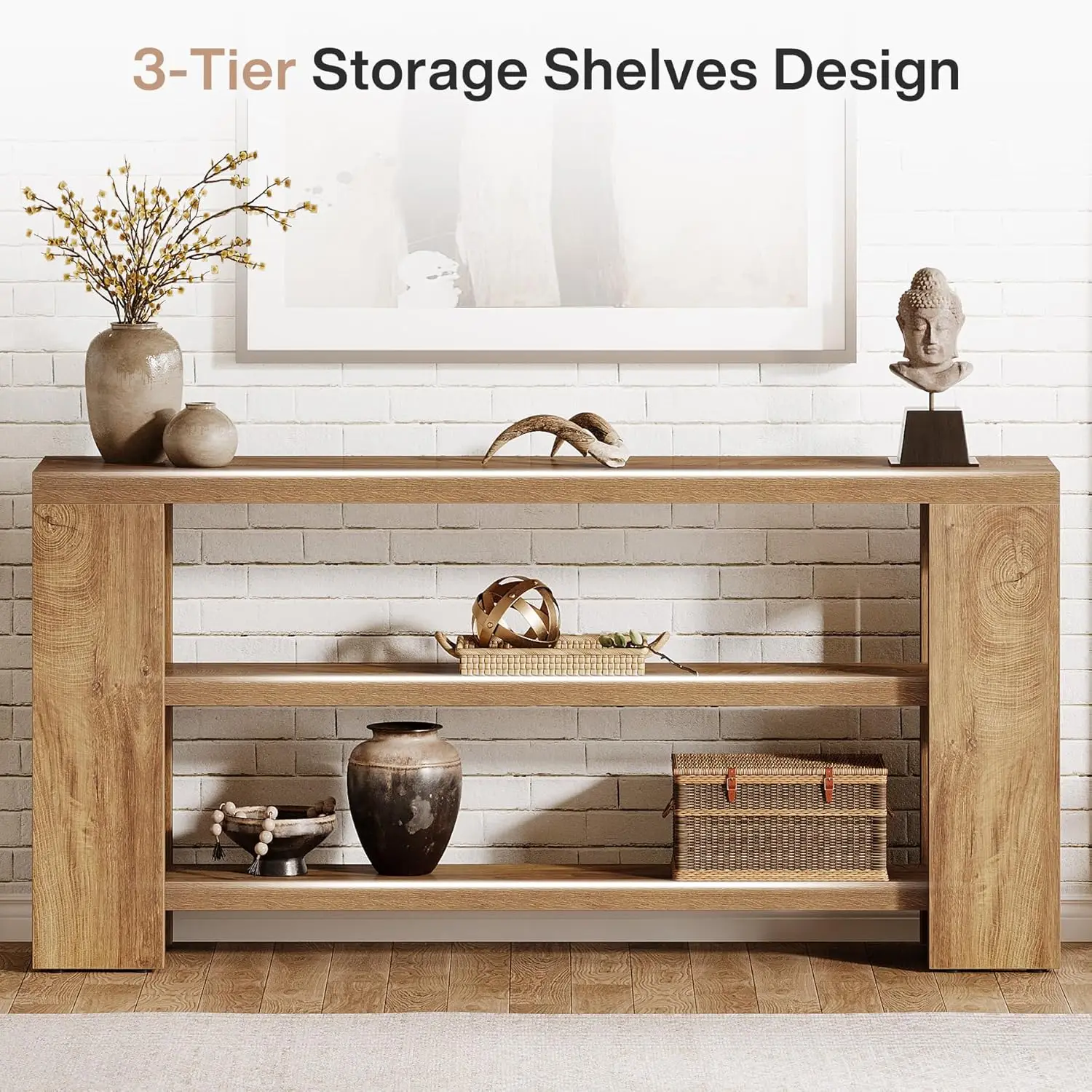 70.9-Inch Extra Long Console Table, Narrow 3-Tier Farmhouse Entry Table for Living Room