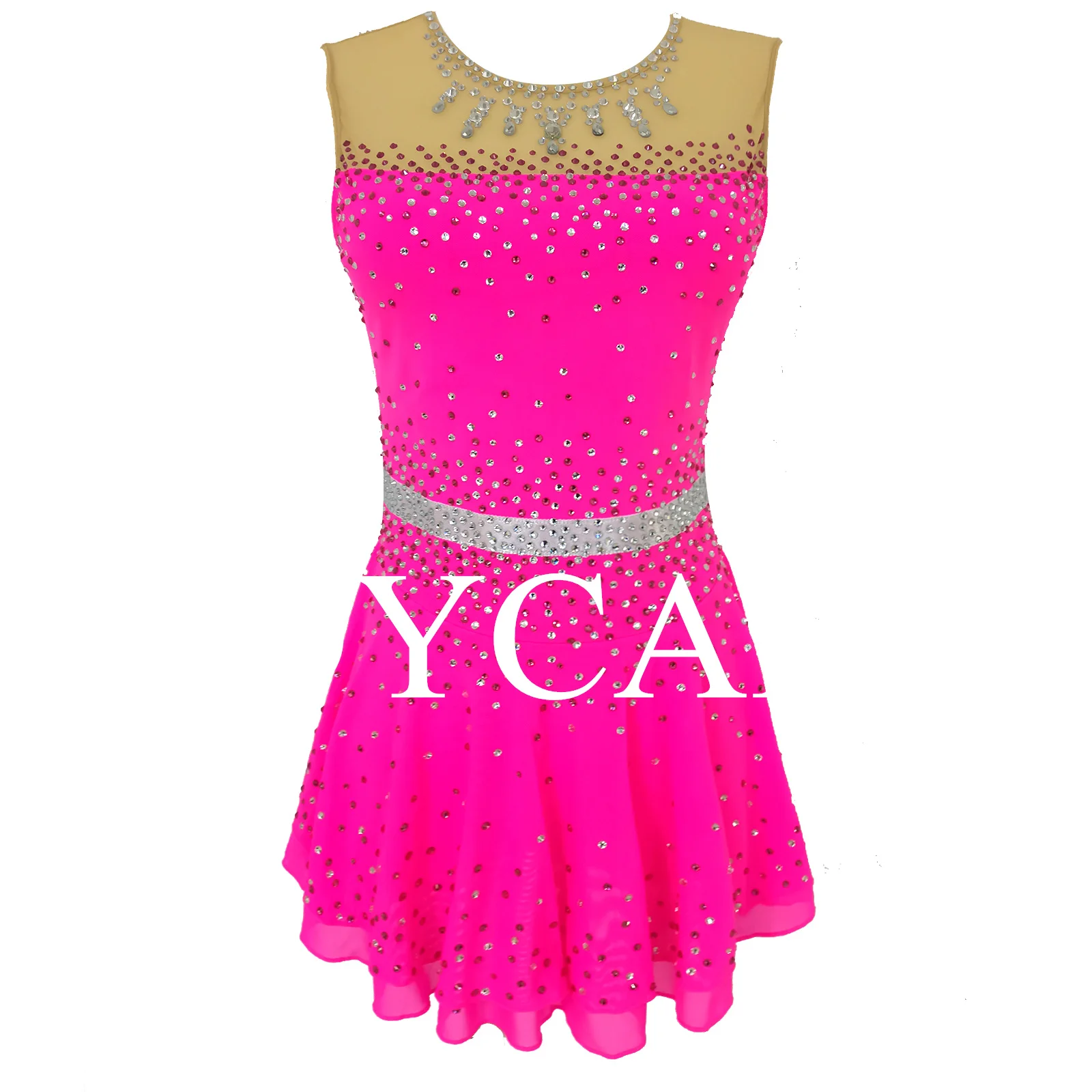 JoyCan Ice Figure Skating  Dress Girls Pink Spandex Stretchy Competition Dance Wear Customized