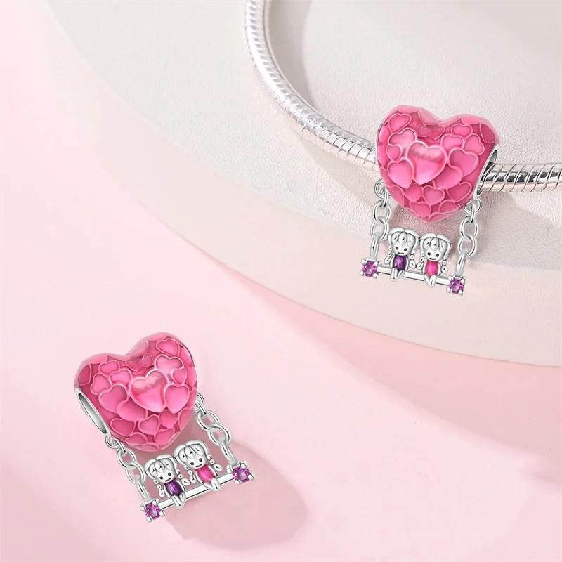 Stylish 925 Sterling Silver Sister Heart Swing Charms Bead Fit Original Bracelet DIY Women Valentine'S Day Jewelry Gift view 4