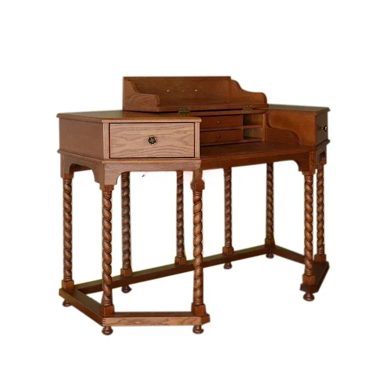 

French retro solid wood dresser medieval flip cover storage makeup table
