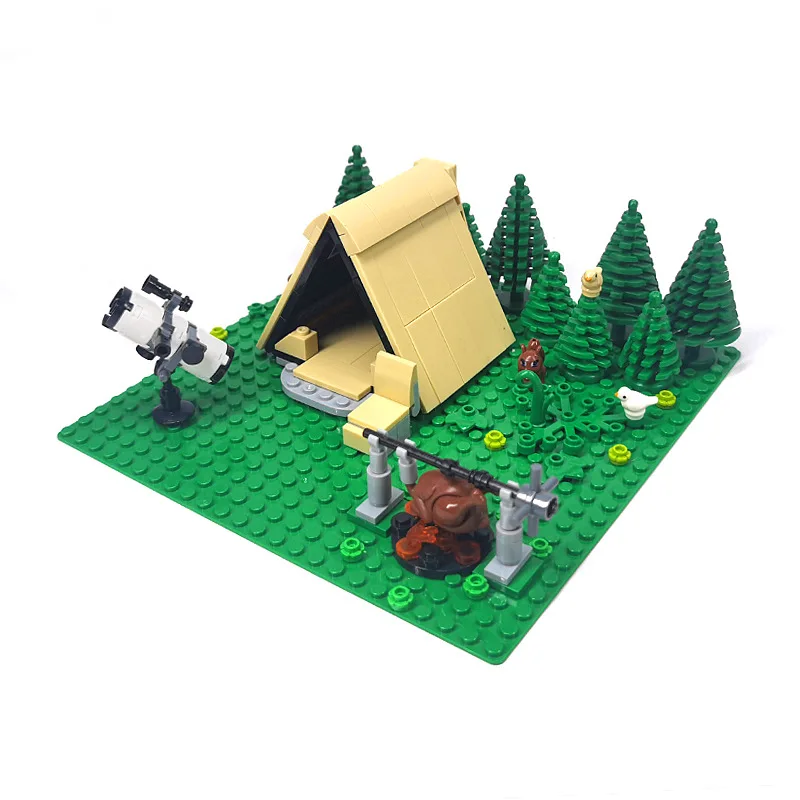 MOC building blocks camping picnic equipment Tent camp light grill Egg roll table Folding chair Building blocks toys