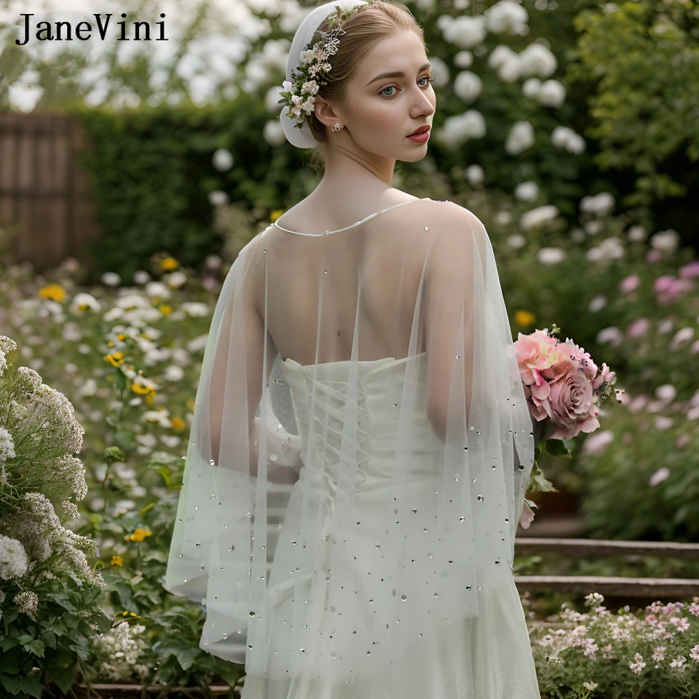 JaneVini Shiny Crystal Beaded Wedding Jaket Bridal Wrap Bolero Braut Rhinestones Top Woman Party Short Shawl Wedding Accessories