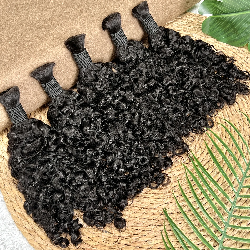 Burmese Curly Hair Bulk For Braiding 100% Human Hair No Weft Extension 100grams/Bundle #1B Natural Black Color Raw Virgin Hair