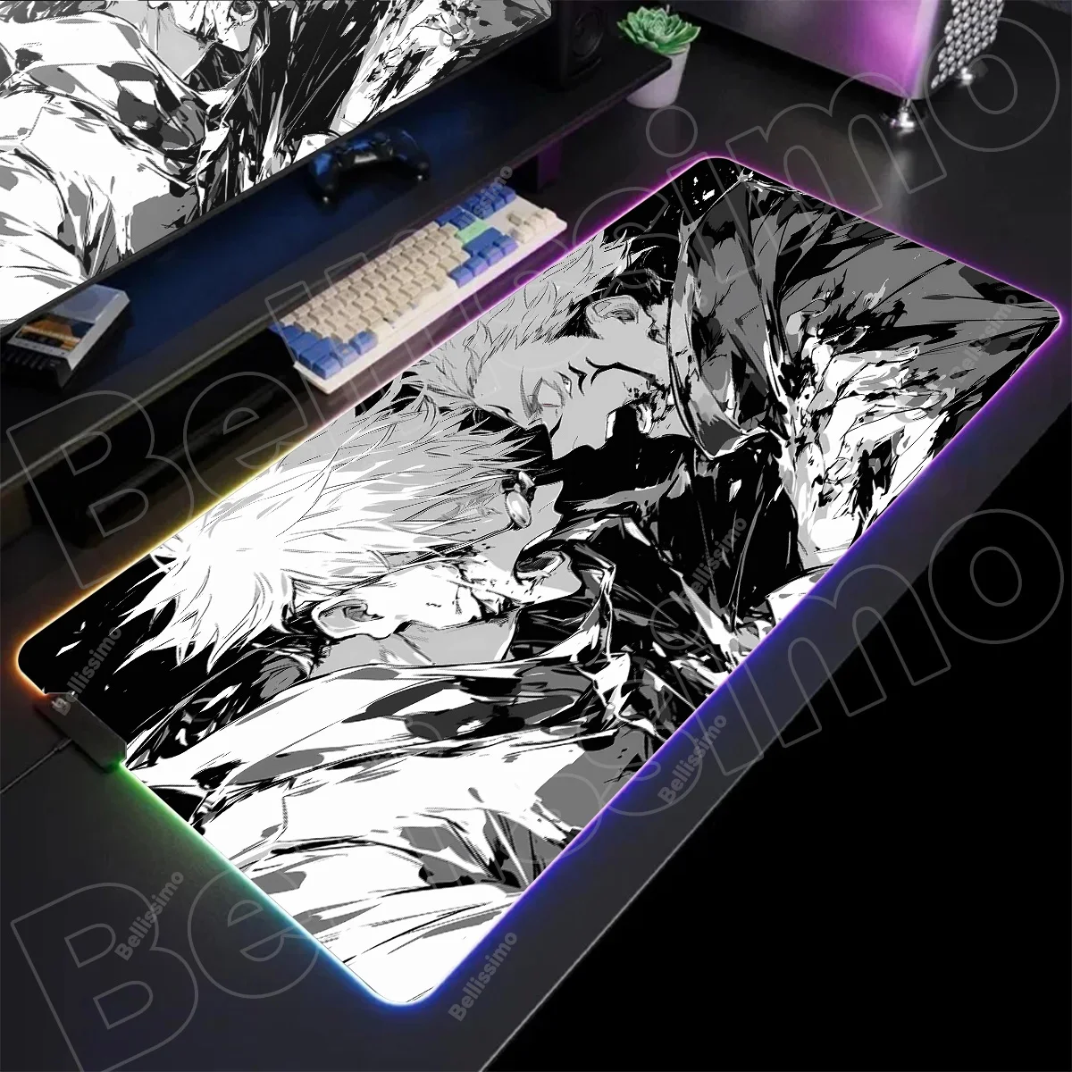 Jujutsu Kaisen RGB Backlight Mouse Pad Anime Led Mousepad Keyboard Deskmat Large Gojo Satoru Gaming Accessories Shine Mouse Mat