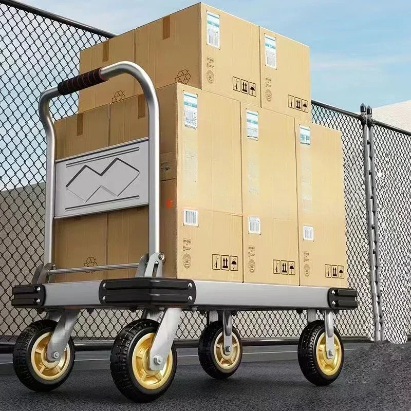 Steel Plate Trolley, Four-wheel Truck, Express Pulling Flatbed Cart, Small Cart Folding Trailer, Pushing And Pulling Trolley