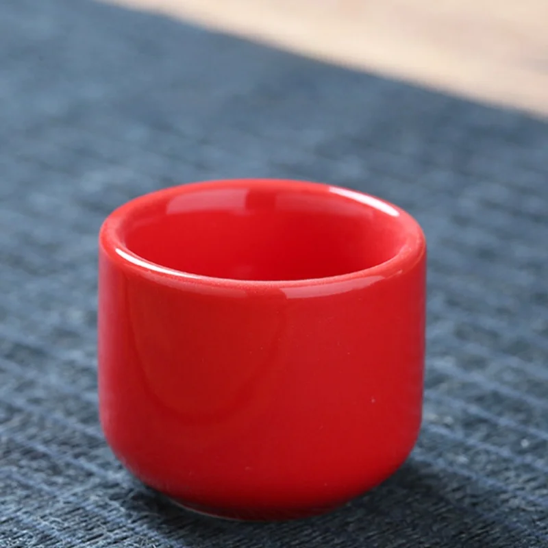 Red Chinese Ceramic Small Wine Cup Wedding Ceremony Drinking Cup One-Piece Interchangeable Wine Cup for Wedding Banquet
