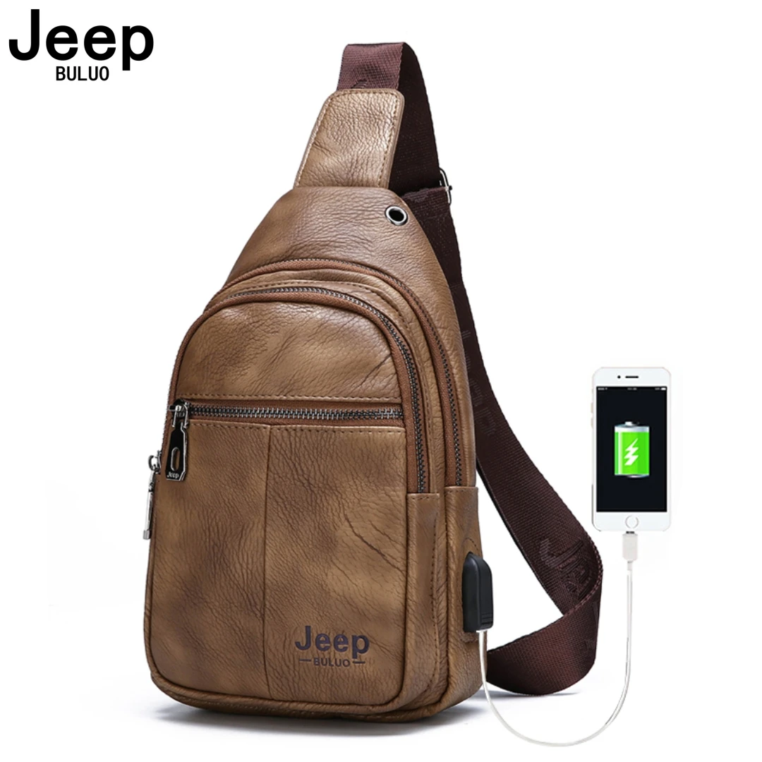 JEEP BULUO Brand Men Chest Bags Crossbody Shoulder Sling Bag Fashion Teenager Fashion Leather Male Travel Bags High Quality