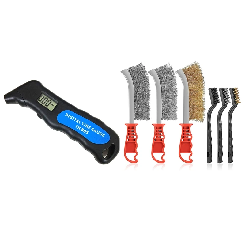 

TH05 Digital Car Tire Tyre Air Pressure Gauge Meter For Car With 6 Pieces Wire Brush Set Brass Nylon Hand Wire Brush