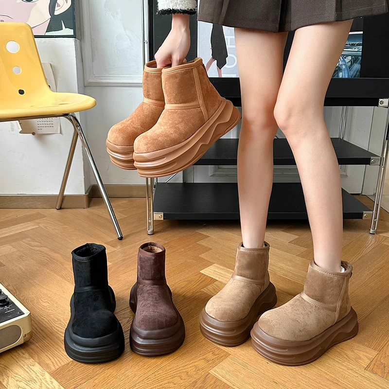 

New Winter Big-toe Ankle Boots Frosted Thick Soles Increased Height Plus Velvet Warm Snow Boots 2025 Женские Зимние Ботинки