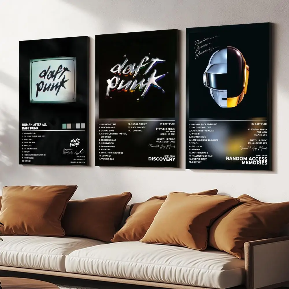 French Music Rock Band D-Daft Punk Painting Calligraphy Wooden Framed Canvas Poster Wall Art HD Waterproof Print Home Decor