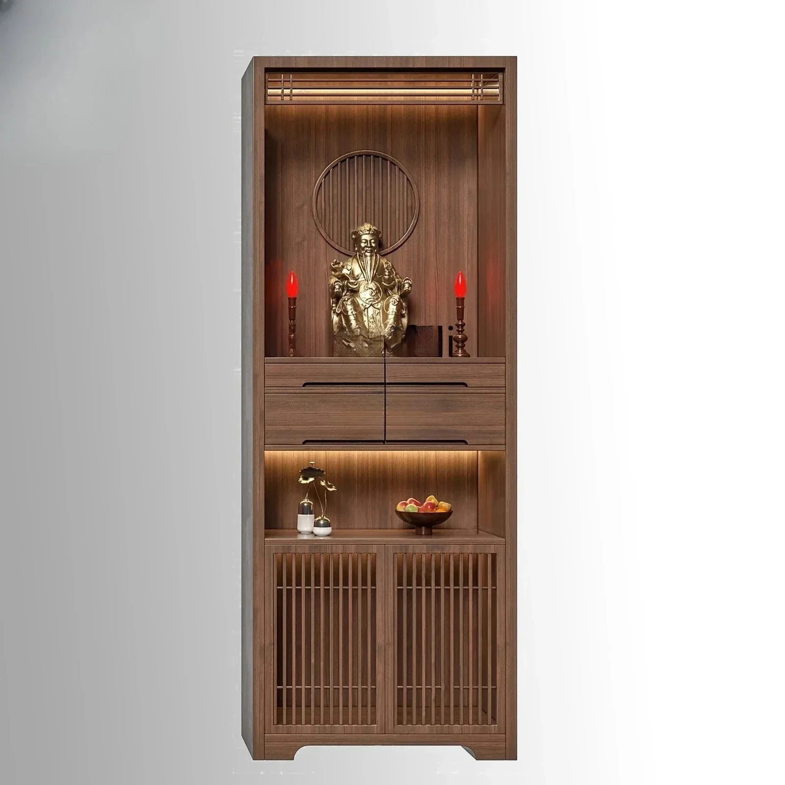 yh New Chinese-style solid wood two-layer Buddhist niche vertical cabinet for home use, Guanyin, modern simple table cabinet