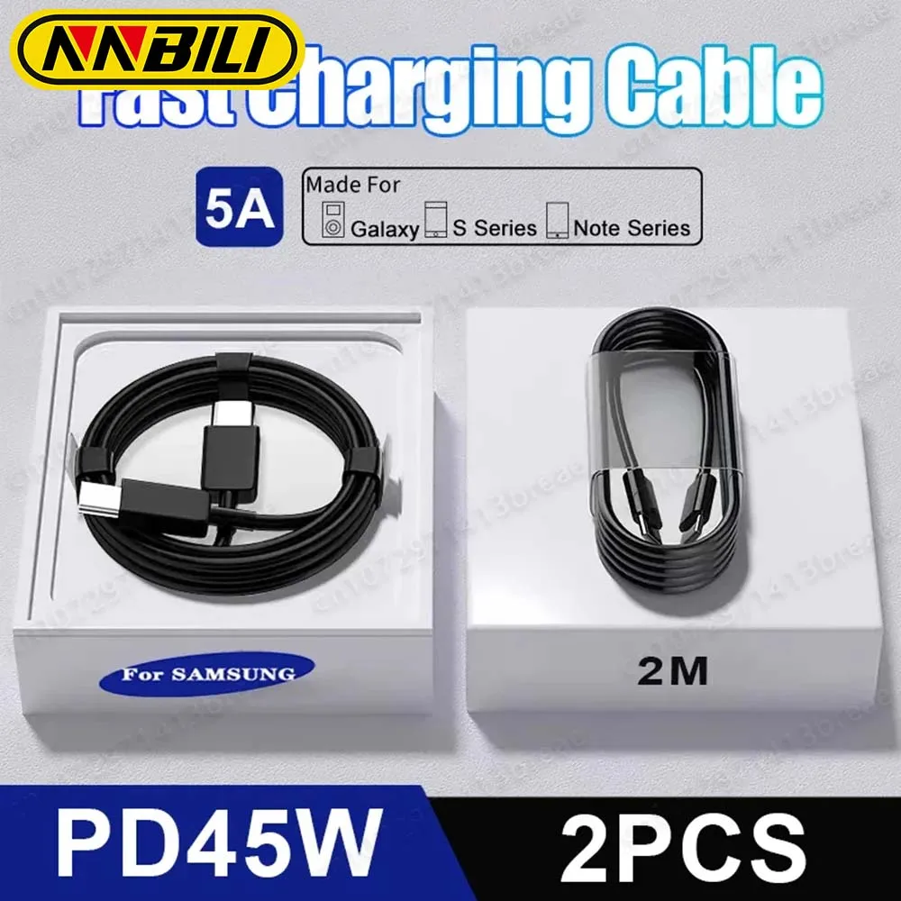 NNBILI 2PCS PD 45W USB C Cable For Samsung Galaxy S20 S22 S23 Ultra Note 10+ 5G A54 5G Super Fast Charging USB Type C Data Cable