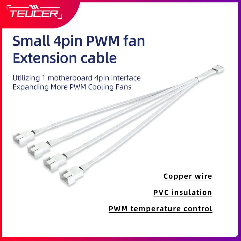 TEUCER 1/2/3/4Ways 4-pinowy rozdzielacz PWM żeński na 3/4-pinowy kabel adaptera PWM do wentylatora obudowy procesora komputera Kabel zasilający z osłoną