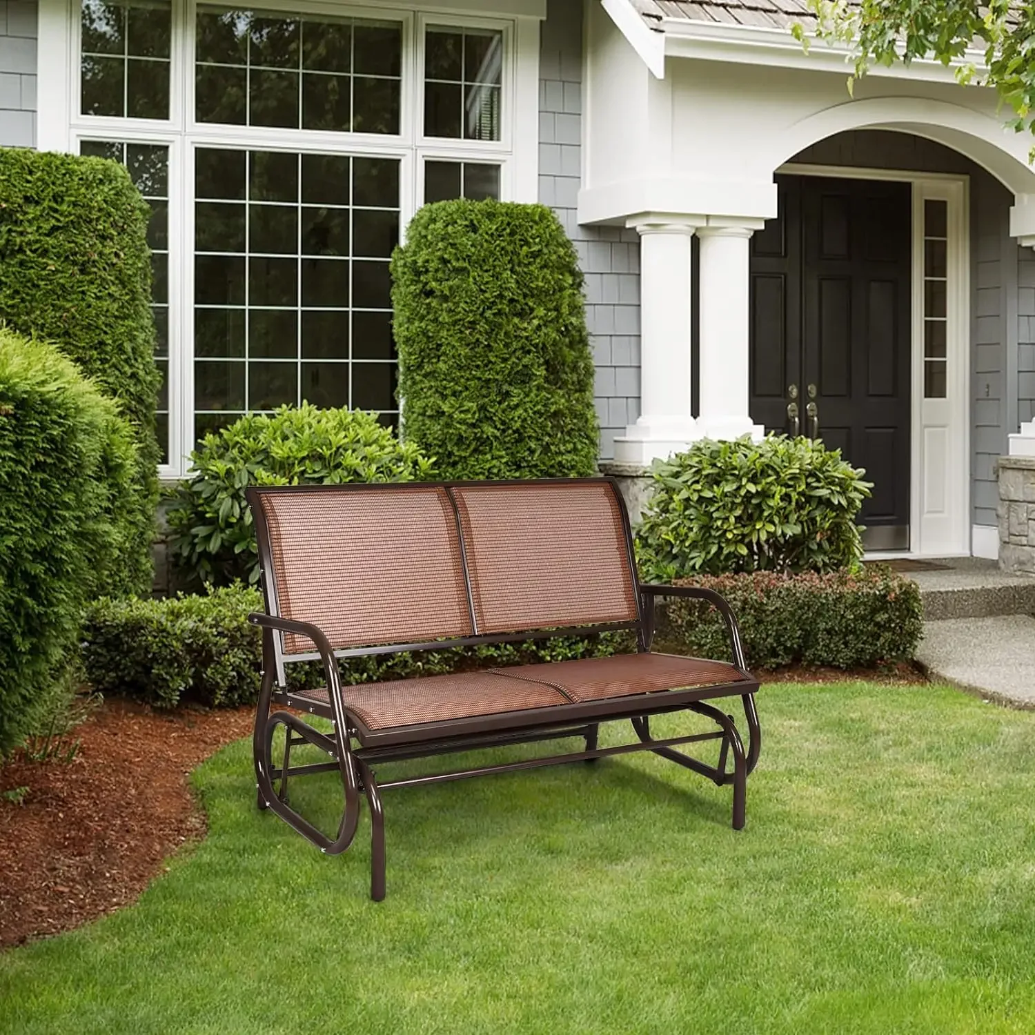 Banc de balançoire extérieur, chaise de causeuse avec cadre en acier Rap-Duty, siège respirant, chaise à bascule en tissu