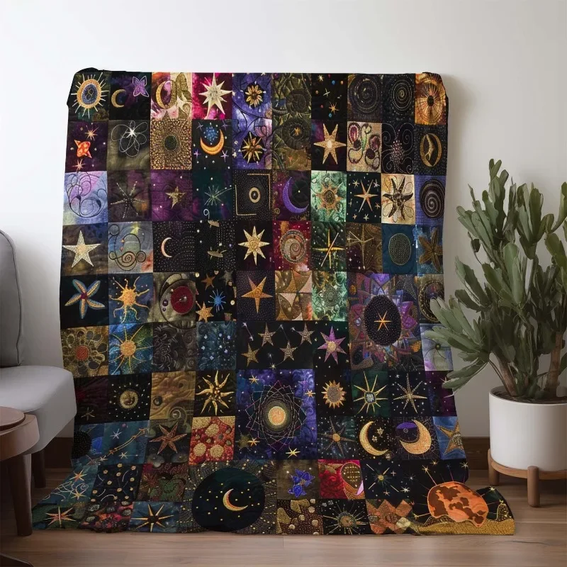 Manta polar de franela de estilo Vintage con estampado de Luna y estrella, suave y acogedora, para sofá cama, coche, oficina