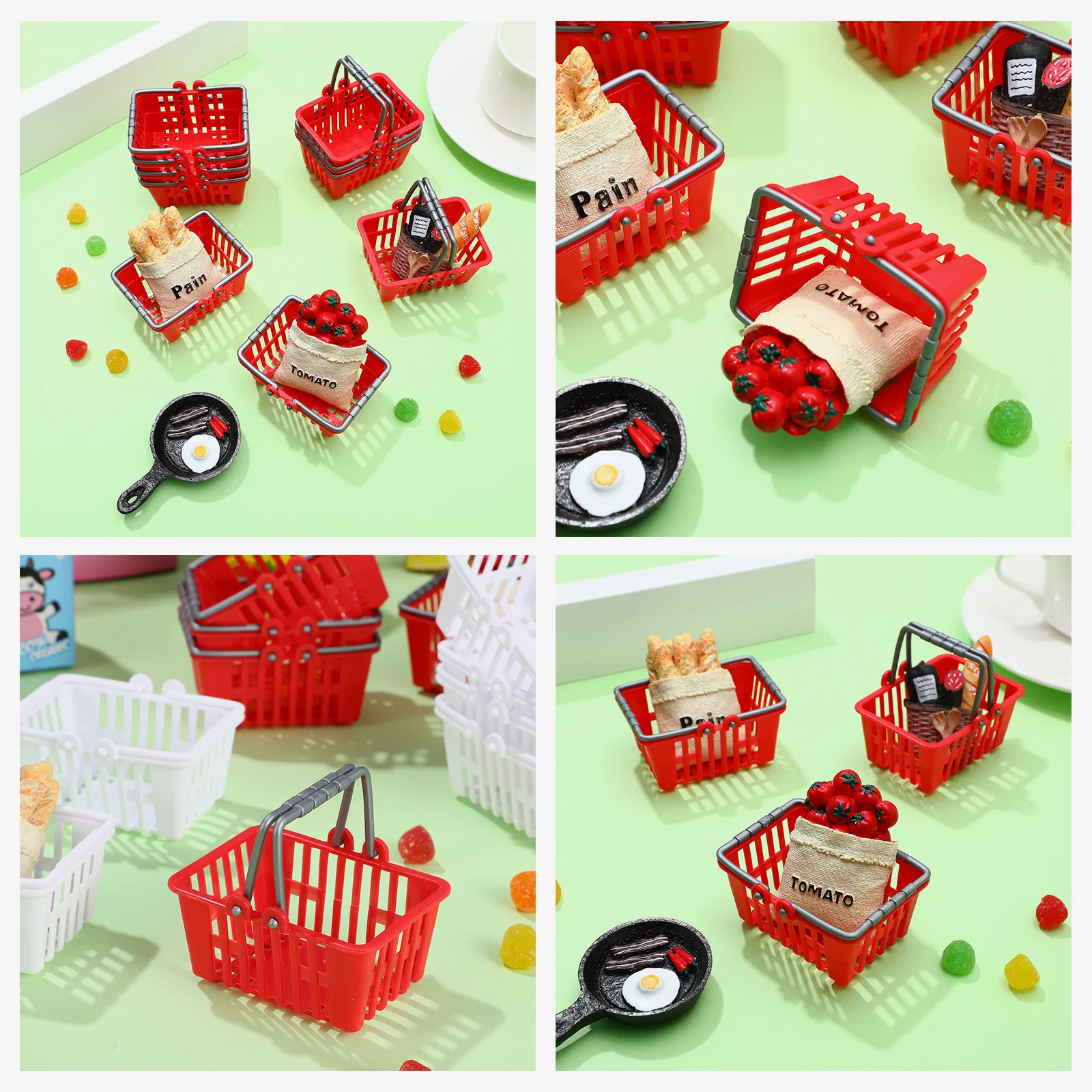 20 Stück Mini-Einkaufswagen, kleine Körbe, Kinderspielzeug, Hauszubehör, wiederverwendbares Kunststoff-Dekor, kleines Supermarktmodell