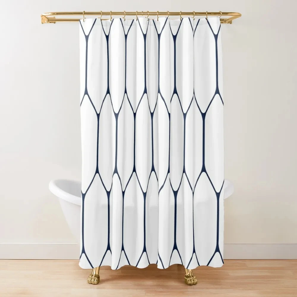 Shower Curtain, Hexagonal Pattern Honeycomb Beehive Simplistic Geometrical Monochrome,Cloth Fabric Bathroom Decor Set with Hooks