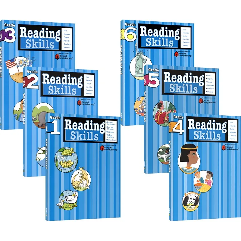 Flash Kids Harcourt Reading Skills Workbooks 1-6 (English Original) | Reading Comprehension & Cloze Test Practice for Elementary