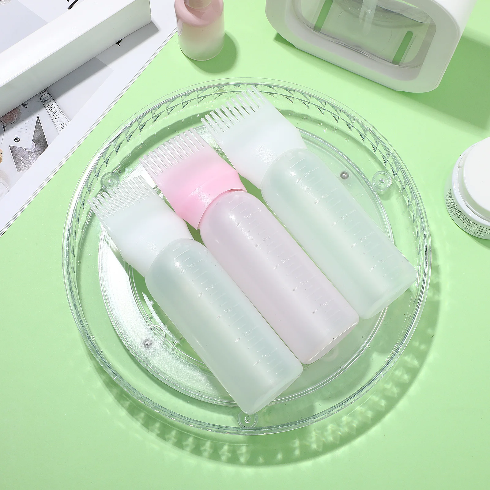 3 pcs Root Comb Applicator Bottle For Hair Color Oiling Dyeing Salon Use Reusable Hair Treatment Tool Comb Applicator Bottles