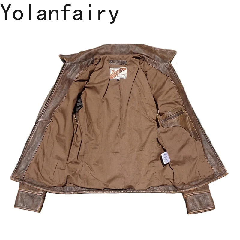 YOLANFAIRY 100% Real Leather High Quality Pure Leather Coat Top Layer Cowhide Genuine Leather Jacket Men  Spring Autumn Vintage