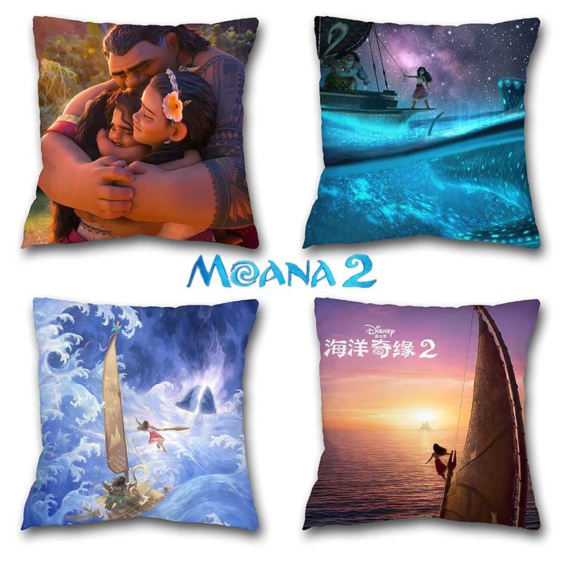 45X45 Cm Disney Movie Moana 2 Cartoon Pillowcase Cute Print Cushion Cover Maui Children's Bedroom Decoration