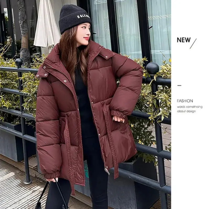 ZAROY Women's Thick Warm Cotton Jacket With Belt Winter Casual Solid Long Sleeves Pocket Zipper Hooded Down Coat куртка ж