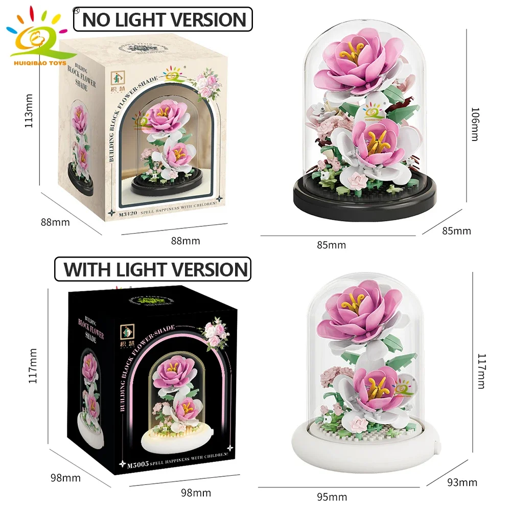 

LED Light Up Mini Building Blocks Flower Glass Dome Sunflower Rose Tulip Eternal Flower Decor Night Light Gift