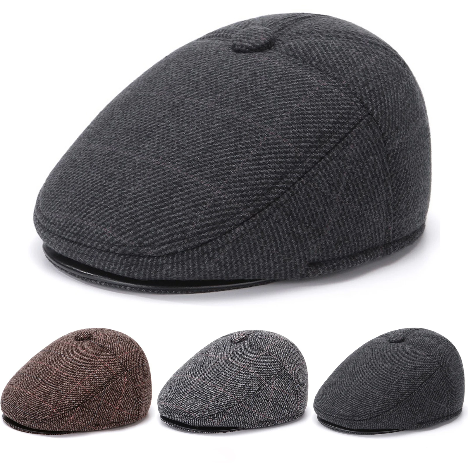Vintage Herringbone Beret Cap for Men Autumn Winter Warm Casual Newsboy Cap Fashion Leisure All-Match Flat Wool Blend Hat