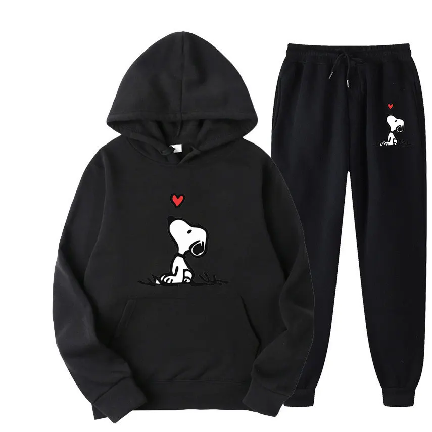 Snoopy Cartoon Anime Women Sweatshirt Sweatpants Set 2024 Fashion Men Pullover Pants Suit Spring Autumn Couple Hoodie Pant Sets