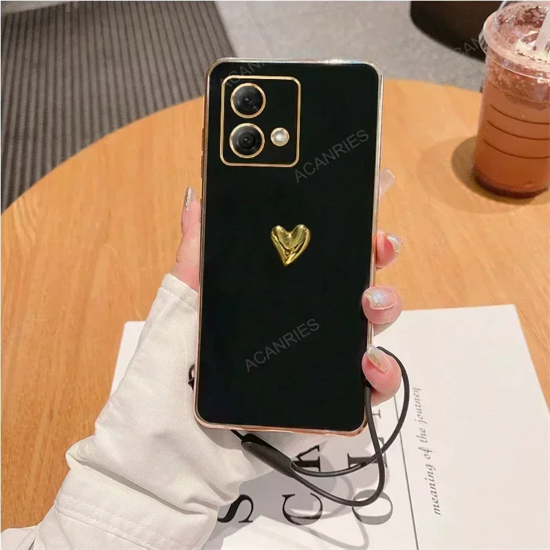 Casing lunak silikon pelapis hati emas 3D untuk Motorola Moto G84 5G G54 G53 G23 G13 G82 G52 G32 G22 penutup belakang G 84 54 53 23 13 82