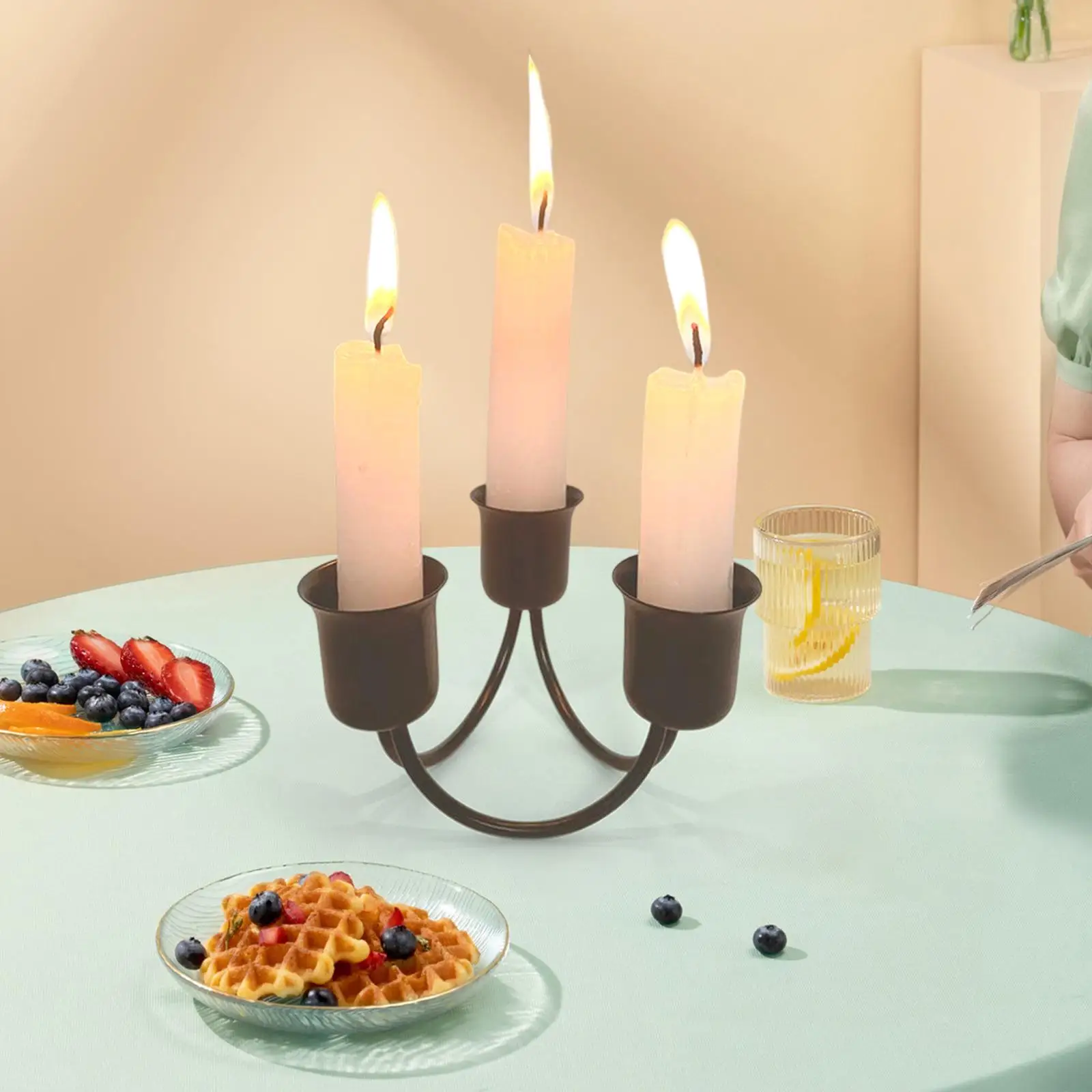 European Style 3 Arms Candlestick Pillar Candle Holder for Christmas Party Decor