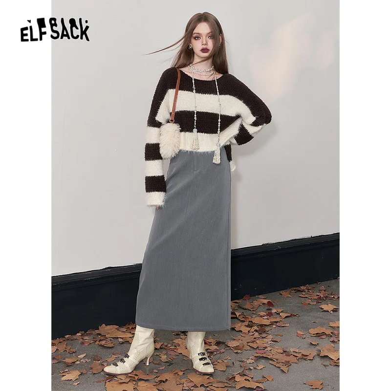 ELFSACK Korean Fashion Skirts Women 2023 Winter New A-line Elegant Luxury Bottom