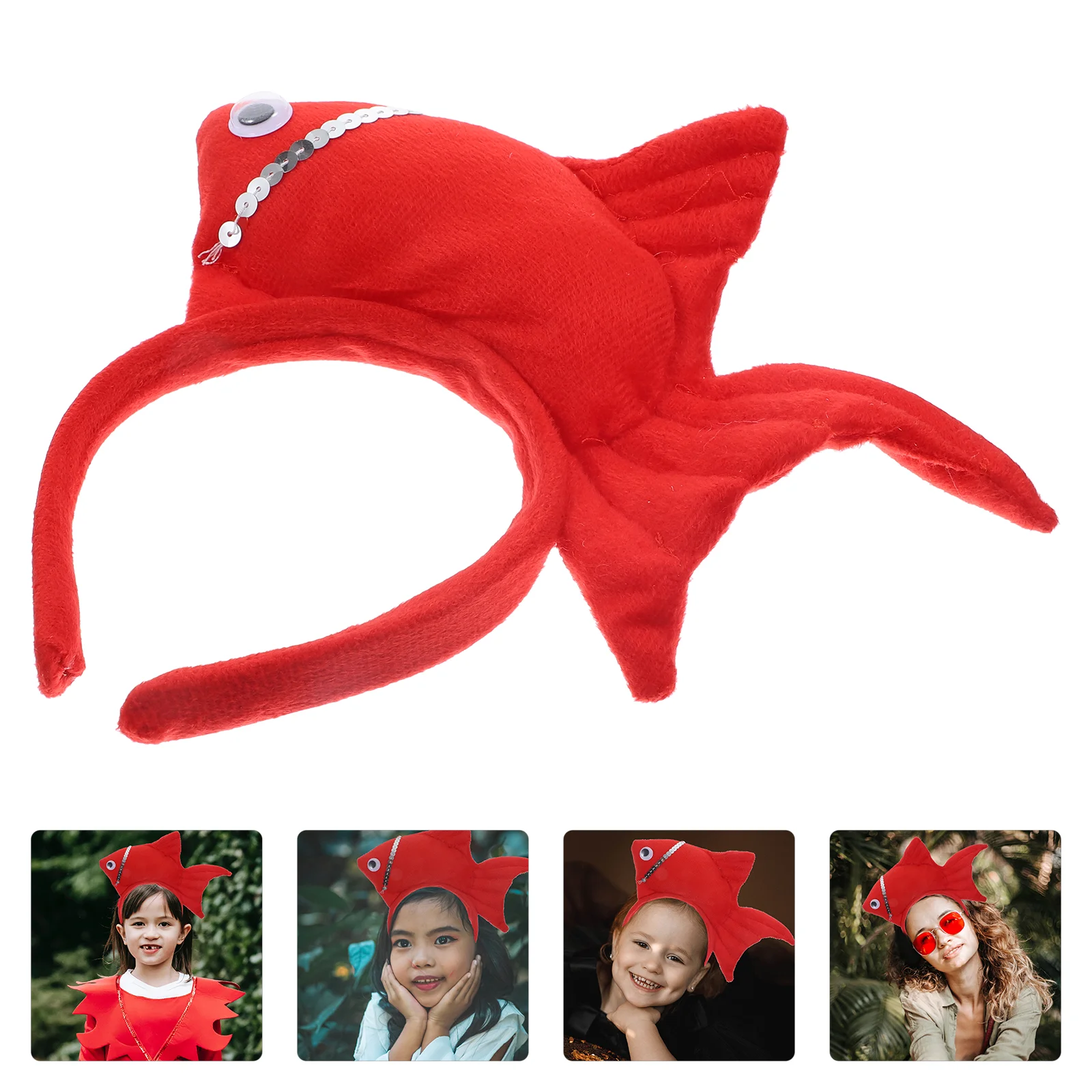 Goldfish Tiara Red Headband Headwear Kids Headdress Mask Kindergarten Party Halloween Cosplay Hair Hoop