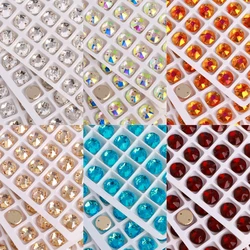 8/10/12mm Round High Quality Glass Sew On Stones Glitter Flat Top Crystal AB Rhinestones for Sewing Fabric Decoration