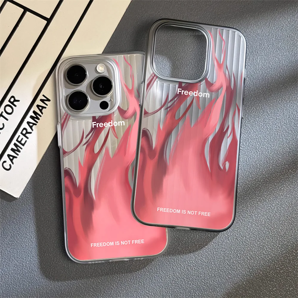 Freedom Pink Flame Design Phone Case for iPhone 12 11 13 14 15 Max Pro Plus Corrugated Transparent Bumper Cover