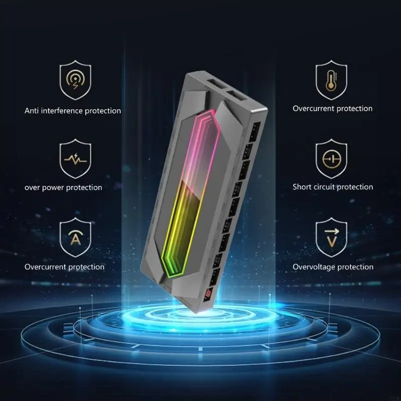 

ARGB PWM HUB PWM Fan Hub Splitter with Power Supply Cable Fan Hub Splitter Multi 77JC