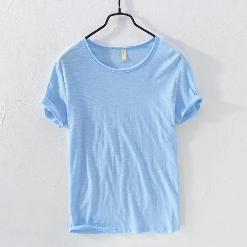 Summer Pure Cotton T-shirt For Men O-Neck Solid Color Casual Thin T Shirt Basic Tees Plus Size Male Short Sleeve Tops Clothing